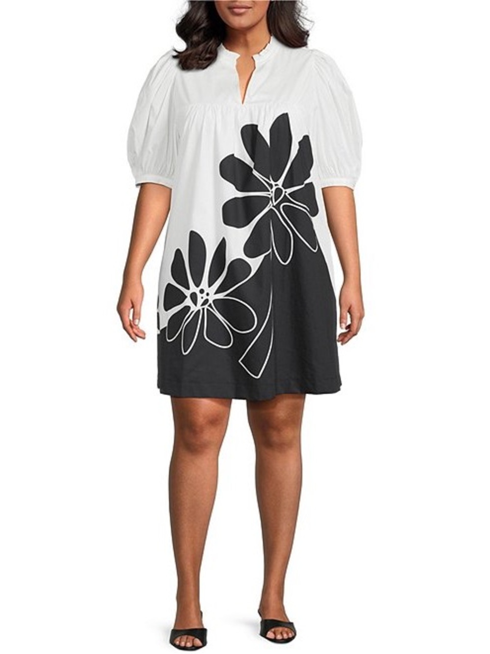 Sugarlips Plus Size 3X Julissa Placement-Floral-Print Puff-Sleeve Babydoll Dress